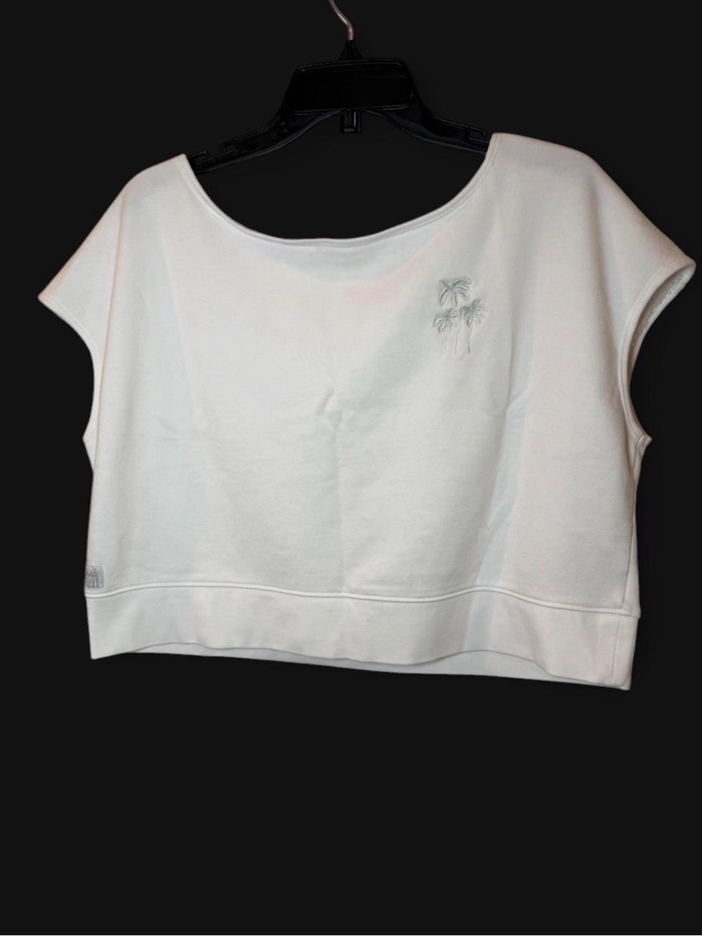 White Cropped Tee with Subtle Palm Embroidery